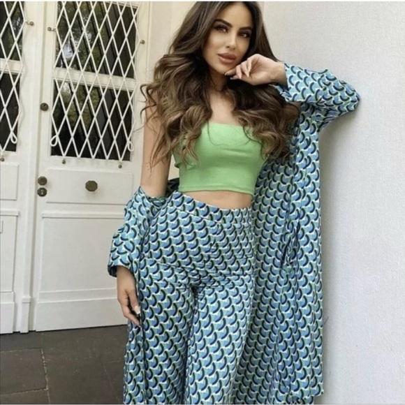 ZARA retro geometric print long sleeve button down shirt dress OVERSIZED Small - Picture 9 of 12